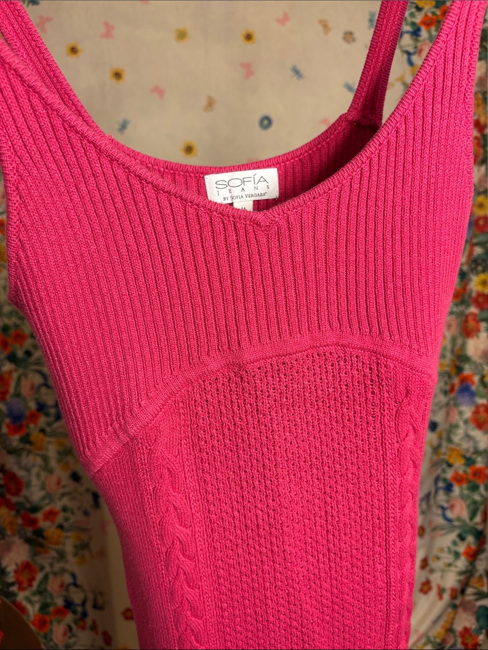 Sofia Vergara Sofia Jeans - Bright Pink Ribbed Cable-Knit Midi Dress